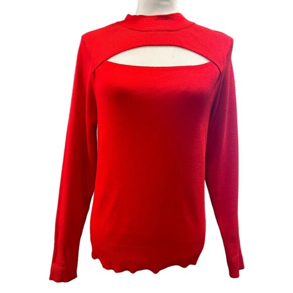 Ady P Womens‎ Red Cutout Long Sleeve Sweater Medium - Picture 2 of 7